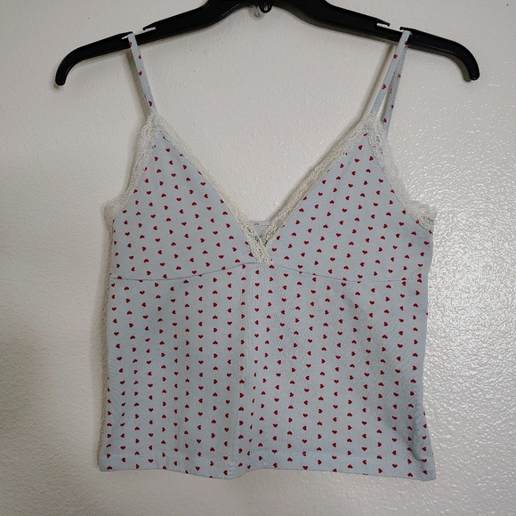 Brandy Melville Tops - Brandy Melville Rare Blue/ Red Heart Patterned Women's Lace Top Sz S Made Italy